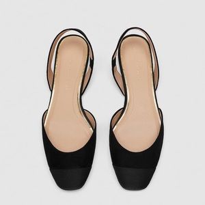 Zara black flat slingback square toe